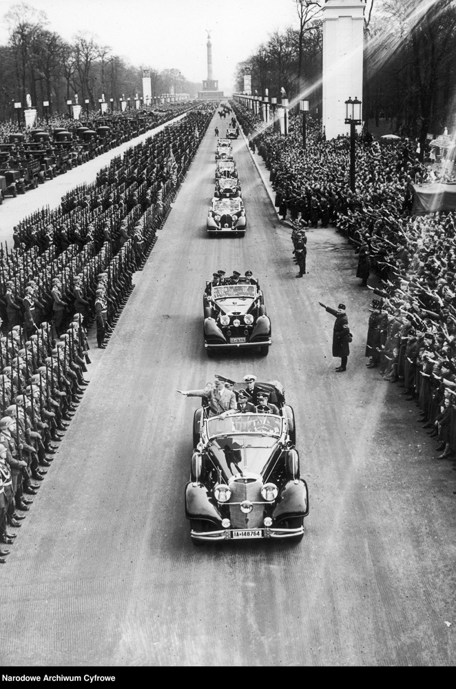 Adolf Hitler on the East-West axe on his way to the parade